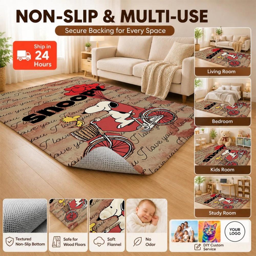 Snoopy Sweet Love Ride Rectangular Rug Nonslip Easyclean Carpet For Kids Bedroom Play Area Home Decor Great Holiday Gift