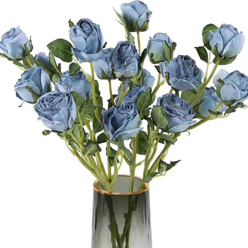 

Искусственные розы, 4 шт., 20 головок, искусственные розы, шелковые искусственные розы со стеблем для свадебного букета своими руками, цветочные композиции, украшение для центральной вечеринки синий
