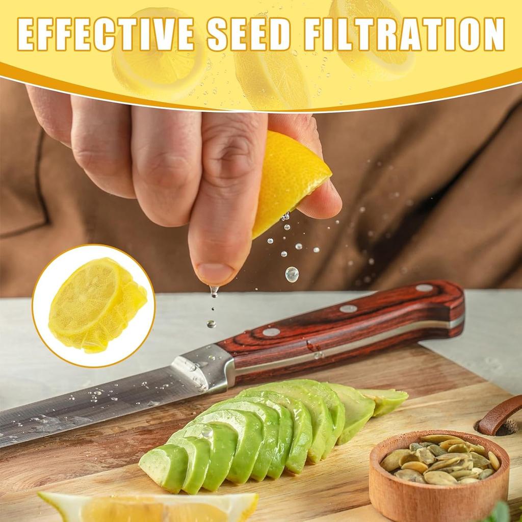 100 Pcs Yellow Lemon Nets for Squeezing, Disposable Lemon Covers for Squeezing Juice & Filtering Seeds, Elastic Mesh Wraps for Citrus Wedges