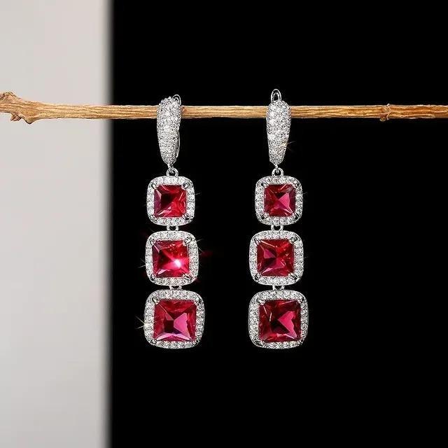 Carat Round Red Garnet Flower Stud Earrings for Women Fashion Engagement Jewelry Birthday Gifts New Water Drop Long