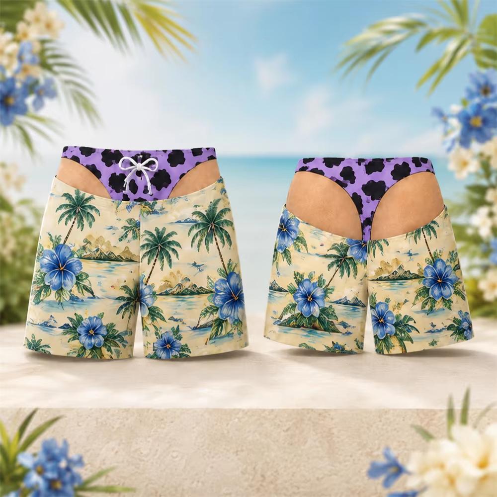 Hot New Hawaii Leopard Pattern Design Men Swim Trunks 3D Print Funny Fake Butt Pattern Beach Shorts Summer Outdoor Personality