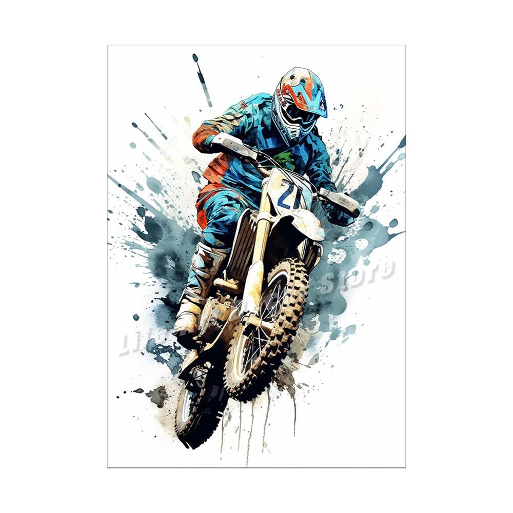 Watercolour Dirt Bike Motocross Posters Prints Canvas Painting Motorcycle Motorbike Wall Picture for Room Home Decor Biker Gift