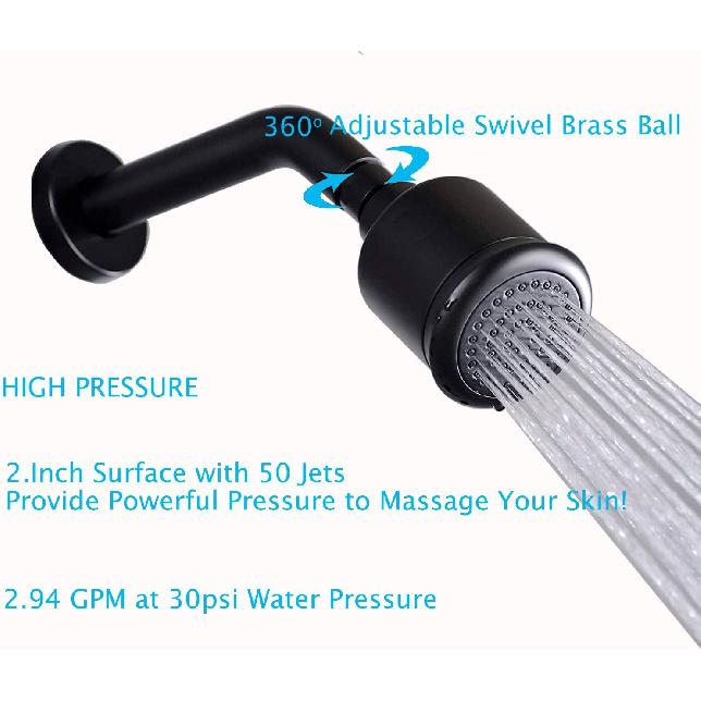 High Pressure Black Brass Shower Head with Filter and 360 Degrees Adjustable Swivel, Replacement for Bathroom Low Flow, Matte Black 2.8 Inch Heavy