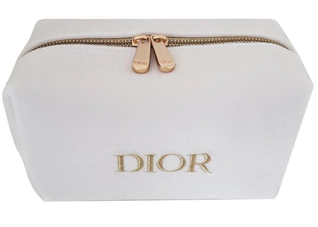 Dior Christian Dior White Velvet Cosmetic Pouch Novelty Pouch Logo Gift [Used]