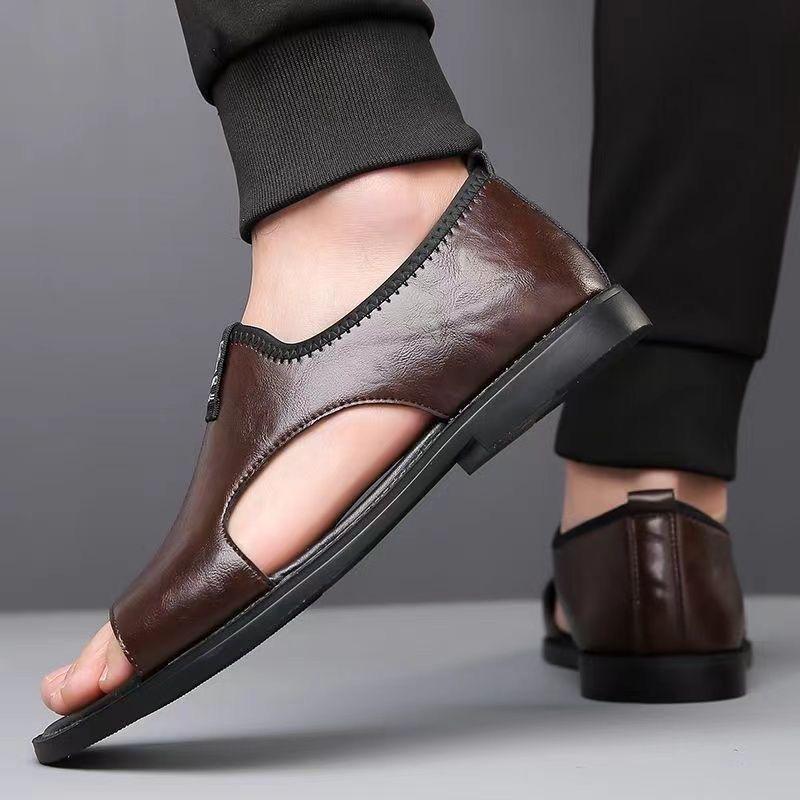 TUINANLE Men's Leather Sandals Breathable Hollow out Outdoor Casual Beach Shoes Summer New Comfort Men walking shoes