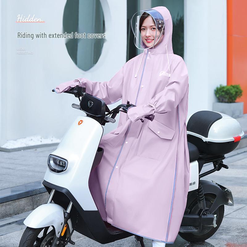 Women's Long Single-Piece Stormproof Raincoat with Electric Battery for Adults