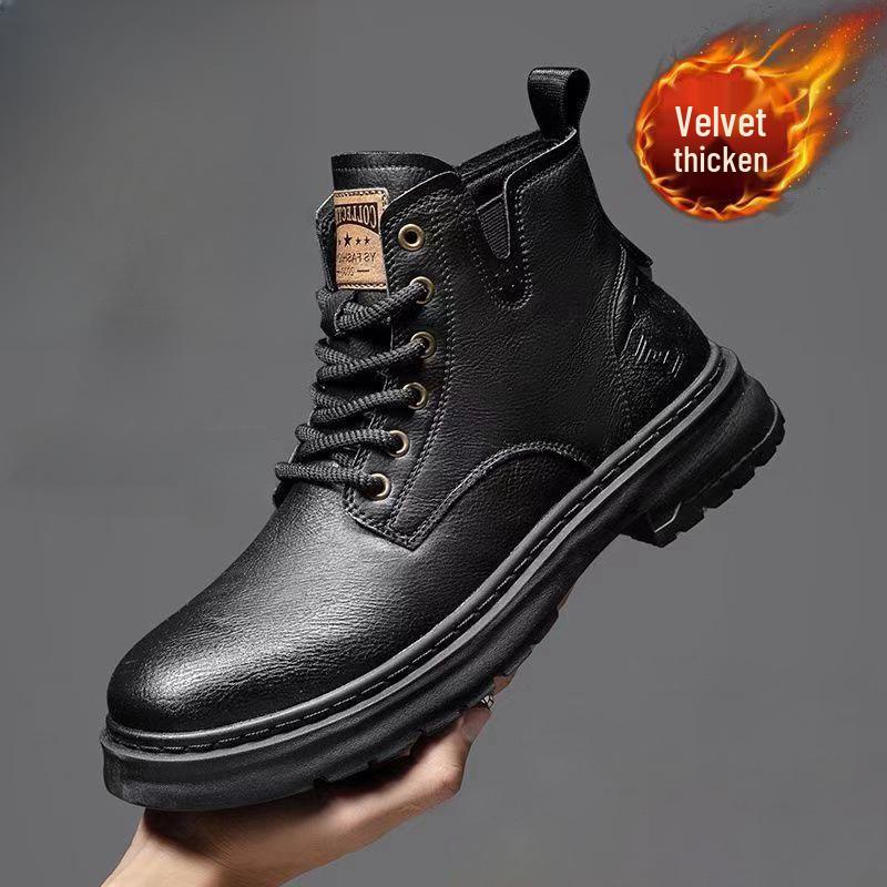 Кожаные ботинки Мартинса на флисовой подкладке, осень/зима 2025 - Повседневная обувь с высоким берцем, устойчивая к грязи, для мужчин 43