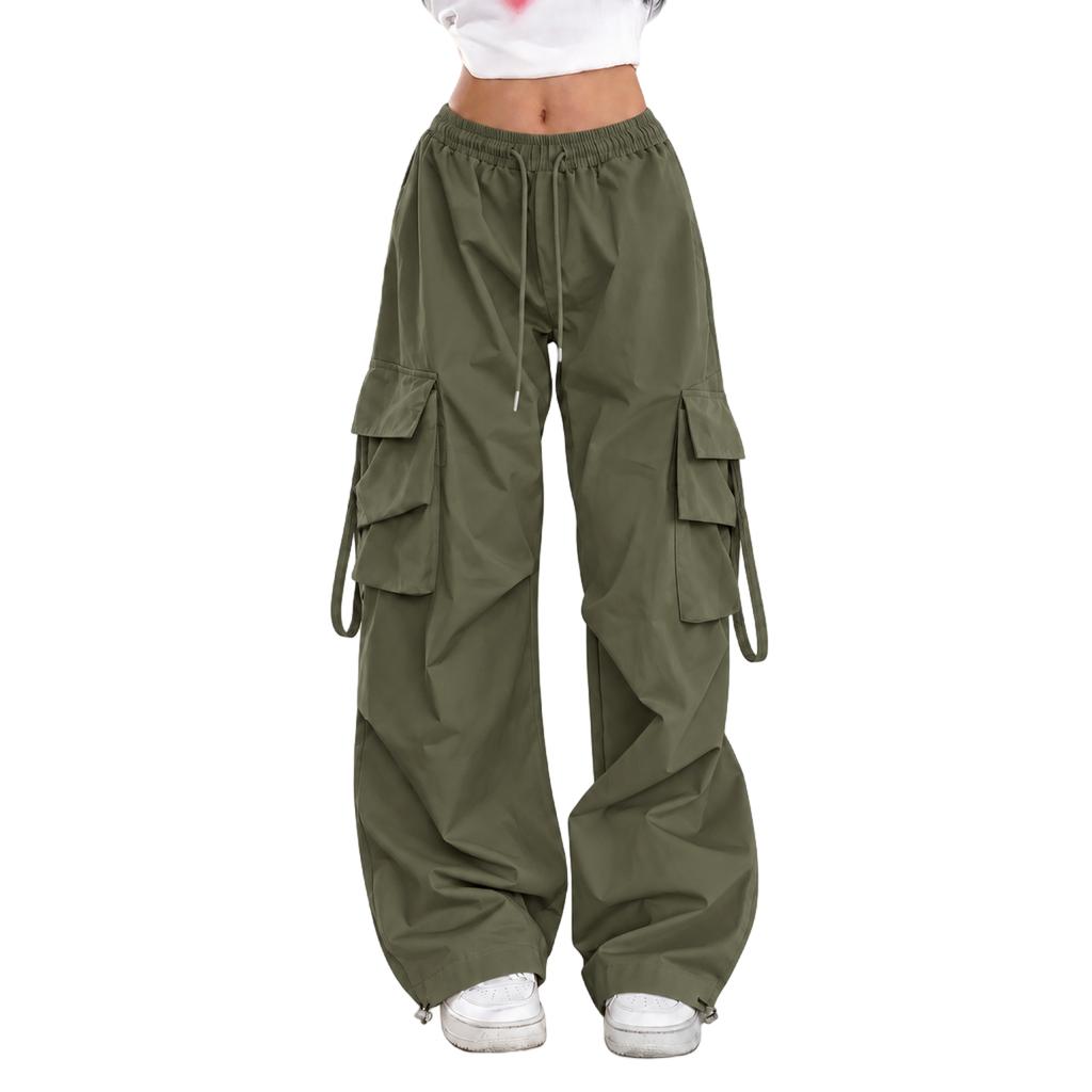 Women's High Street Cargo Pants, Loose Straight Wide Leg with Big Pockets, Vintage Casual Trousers
