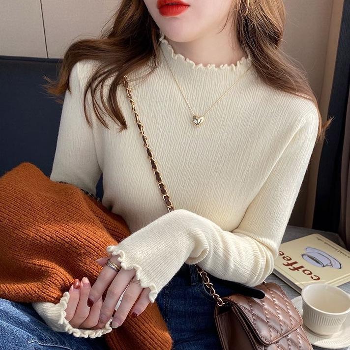 Half Turtleneck Sweater Women's Spring and Autumn Bottoming Shirt with Autumn and Winter New Slim-fit Top
