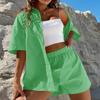 Fashion Casual 2 Piece Sets Women Summer Cotton Shirt And Shorts Suit Short Sleeve Solid Color Long Blouse Elegant Outfits