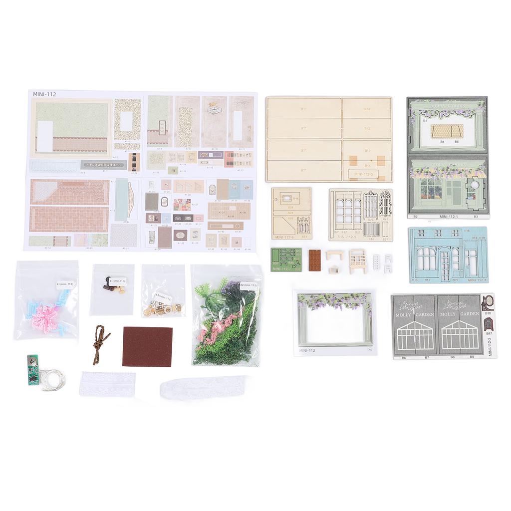 DIY Mini House Kit Wood Paper Openable and Closable Tiny Garden House Building Set with Strip Light