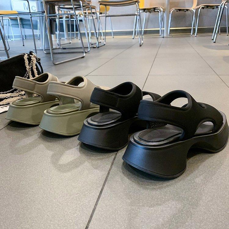 Thick Bottom Sandals Female Summer New Fish Mouth Square Head Set Foot Beach Shoes Open Toe Sports Wind Casual Sandals