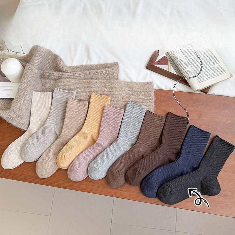Women's Mid-calf Socks, Spring and Autumn Cotton Socks, Long Socks, Solid Color, Versatile Autumn Boneless Pile Socks