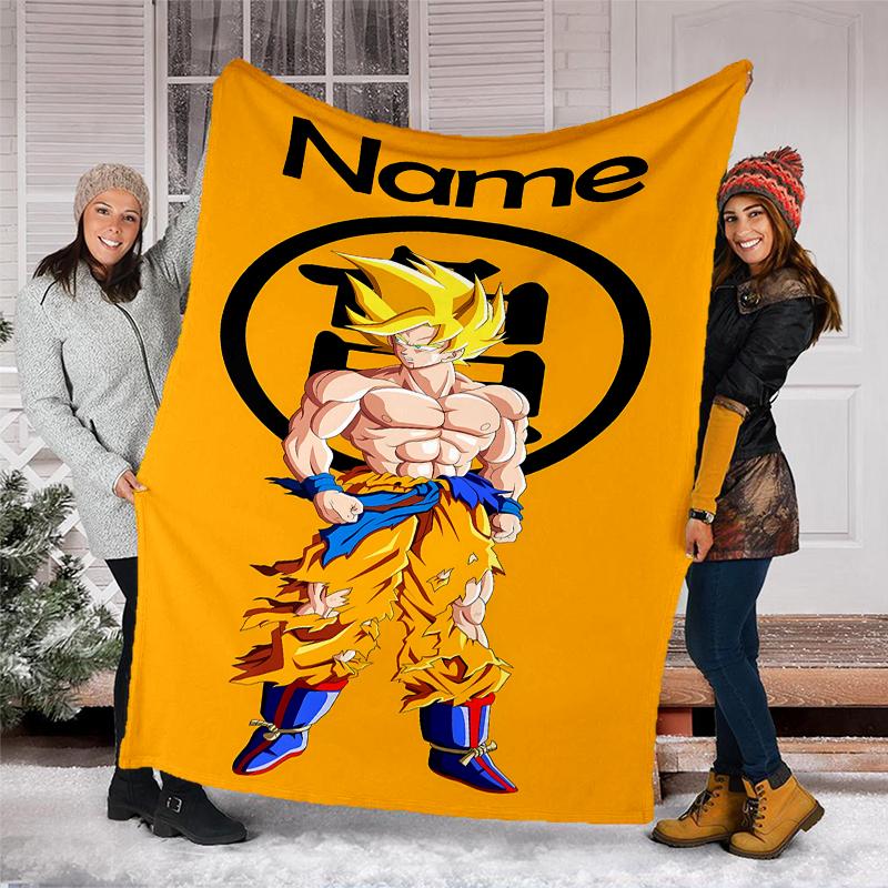 Couverture Personnalisée avec Nom - Design Imprimé Dragon Ball, Couverture pour Canapé, Lit, Voyage, Camping - Douce et Chaude, Excellent Cadeau