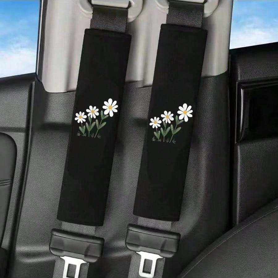 2PCS Three Little Daisy Pattern Car Seat Belt Cover - Quick Installation and Disassembly, Safe and Stylish Design, Universal