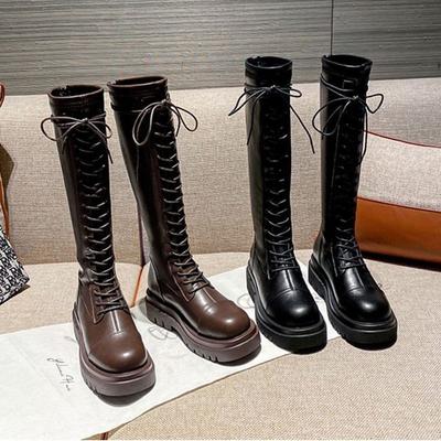 Martin Boots schwarz dicksohlige dünne Schnürstiefel hoch bis knielang Ritterstiefel Damen 2025 neue Lederstiefel