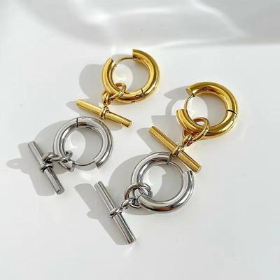 Boucles d'oreilles pendantes minimalistes en acier inoxydable plaqué or 18k, boucles d'oreilles créoles pour femmes
