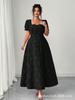 Plus Size Square Neck Puff Sleeve Dress with Wide Hem