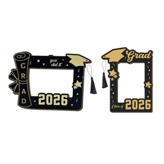 Wooden Photo Frame, Standard Size Graduation Picture Display, Black Gold with Rear Stand, Grad 2026 Picture Holder for Graduation Keepsake