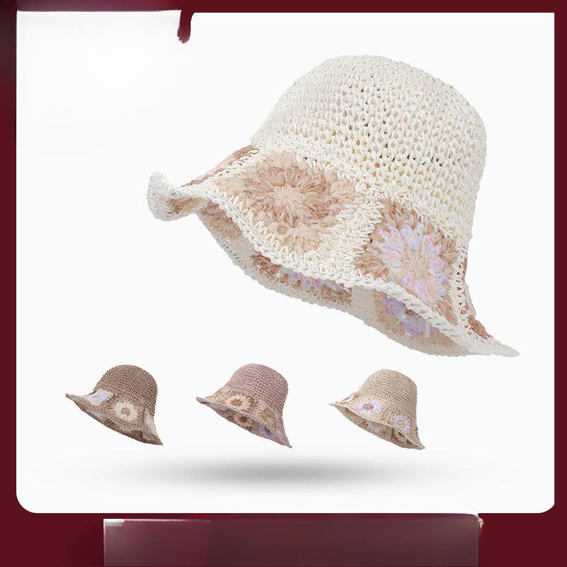 New Spring and Summer Casual Versatile Fisherman Hat Summer Sweet Flowers Hand Woven Straw Hat Travel Sun Protection Sun Hat