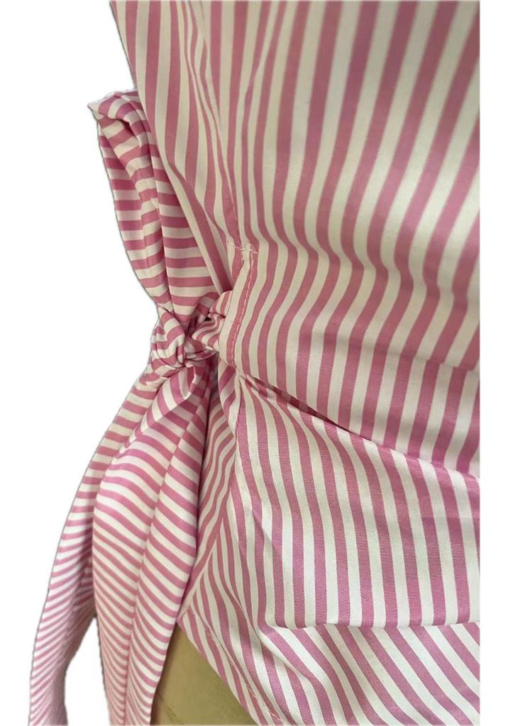 European Striped Sleeveless Tie-Waist Irregular Vest Shirt for Summer 2026
