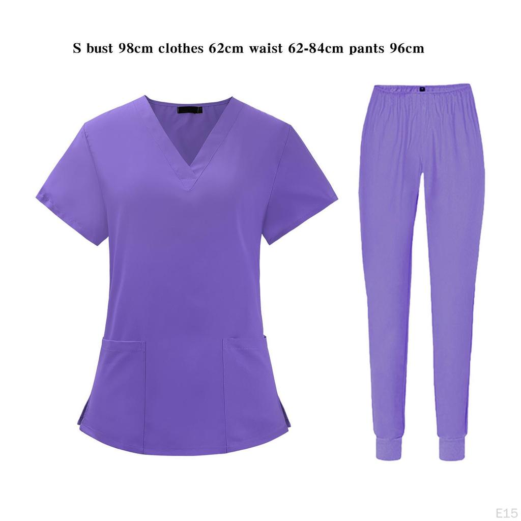 Einheitliches Scrub-Set Oberteil und Hose Bequem Maschinenwaschbar Stretch Unisex Kurzarm Multi