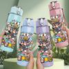 1PC East Asian Style Character Print 750ml Color Plastic Sports Water Bottle Leakproof Flip Straw Lid Suitable for Sports Office Home Use