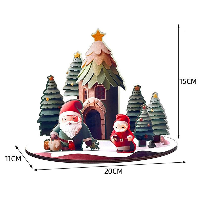 DIY Wooden Assembled Christmas Cartoon House Ornament Painted Decoration Children's New Year Gift