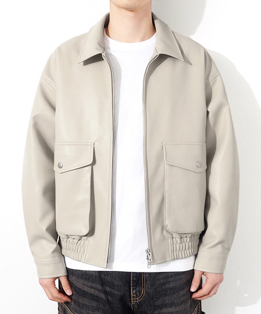 Qt8 Garments Rg Synthetic Leather Pocket Jacket (Cream)