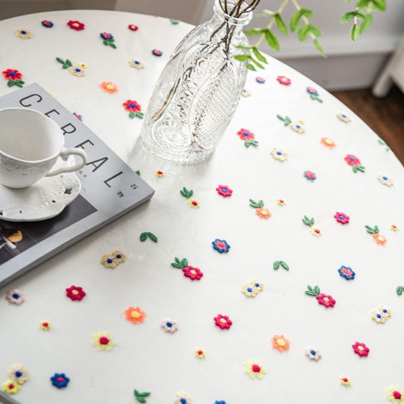Table Cloth Multicolour Embroidered Flowers Cake Photography Background Embroidered Props Cloth White Tablecloth