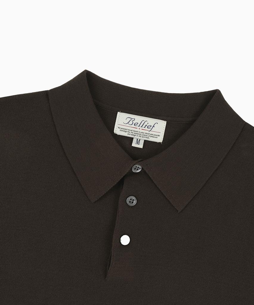 BELLIEF Essential Hard Twist Cotton Short Sleeve Polo Knit (Brown)