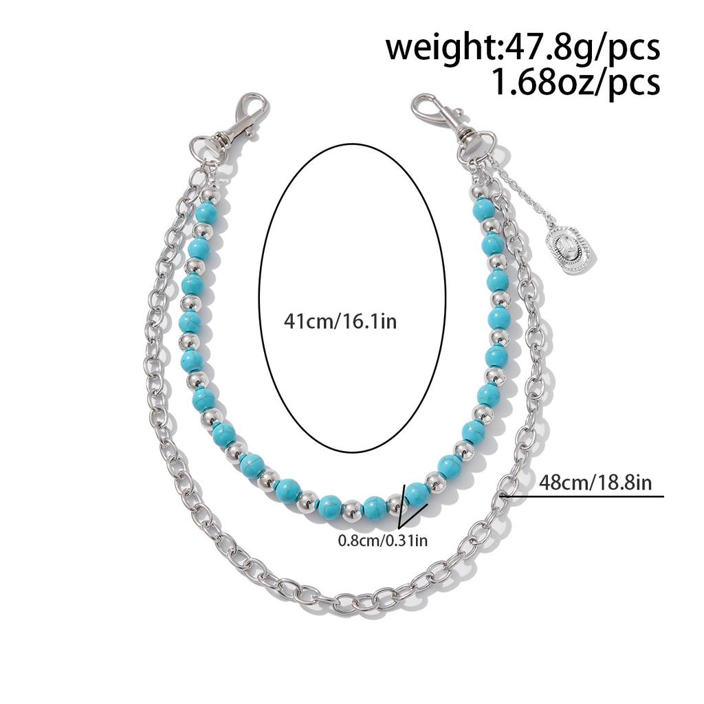 Fashion Turquoise Beaded Waist Chain for Men, Simple and High-End Denim Style Pendant, Hot-Selling Waist Chain