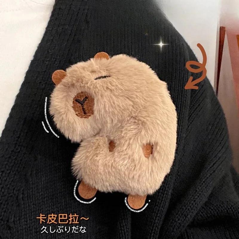 1/3pcs Cute Cartoon Capybara Plush Doll Brooch Bag Decoration Creative Fluffy Animals Stuffed Badge Pin For Women Birthday Gift