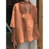 Women Spring and Summer Solid Half Sleeve Cotton Linen Top Plus Size V-neck Loose Casual Blouse