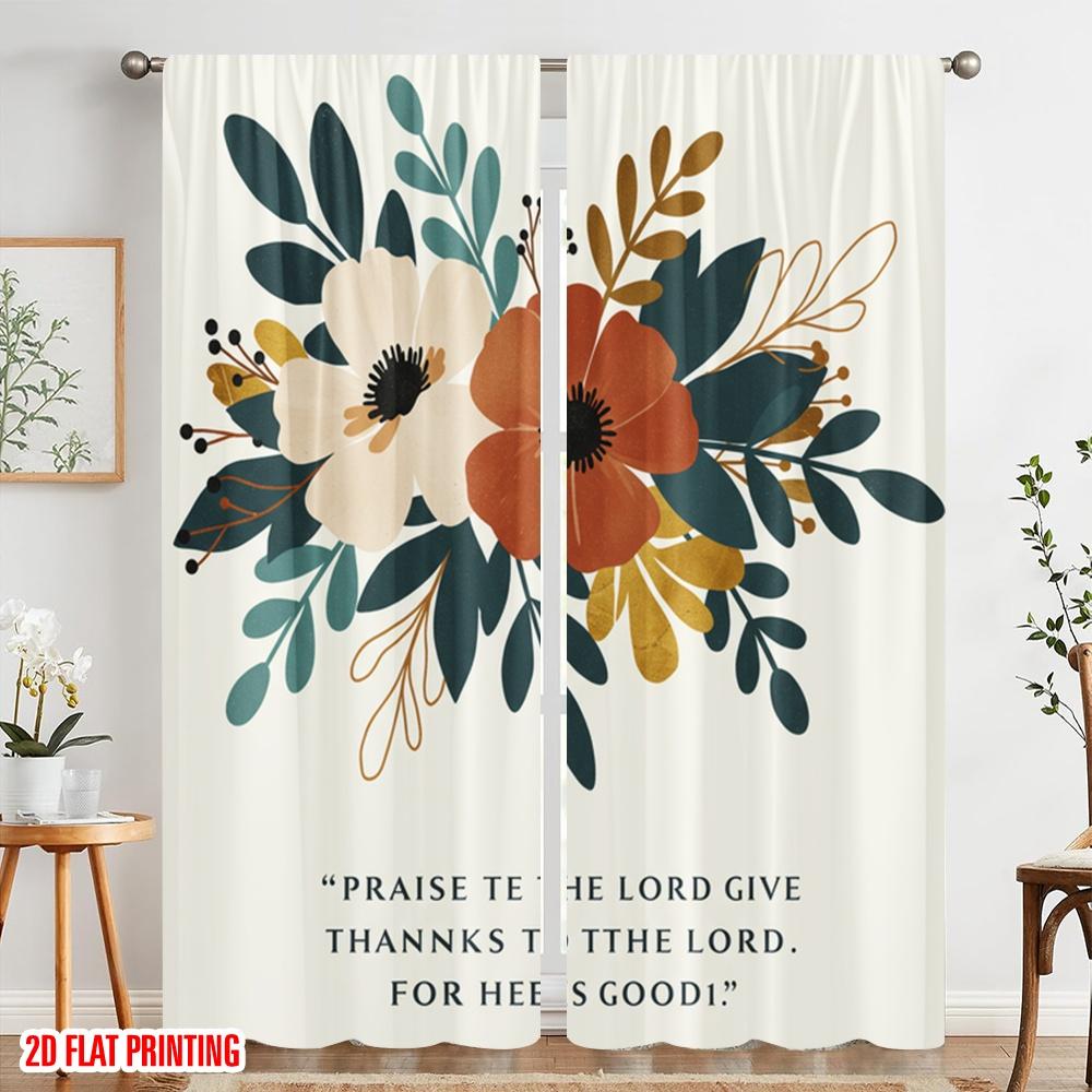 2pcs 2D flat printing Party Curtains Praise Lord Thanks Good 100% Polyester Fabric Without Electricity Holiday Decorations