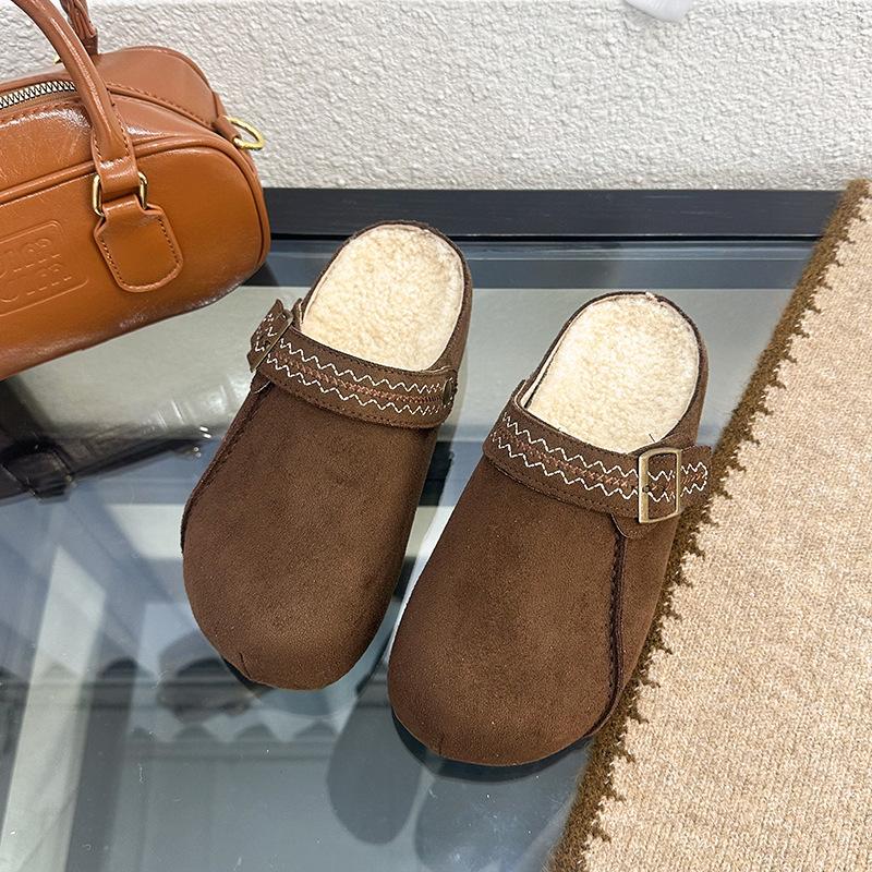 

Ретро полушлепанцы на толстой подошве женская обувь 2025 осень и зима новые повседневные модные универсальные увеличивающие рост уличные шлепанцы 40 темно-коричневого