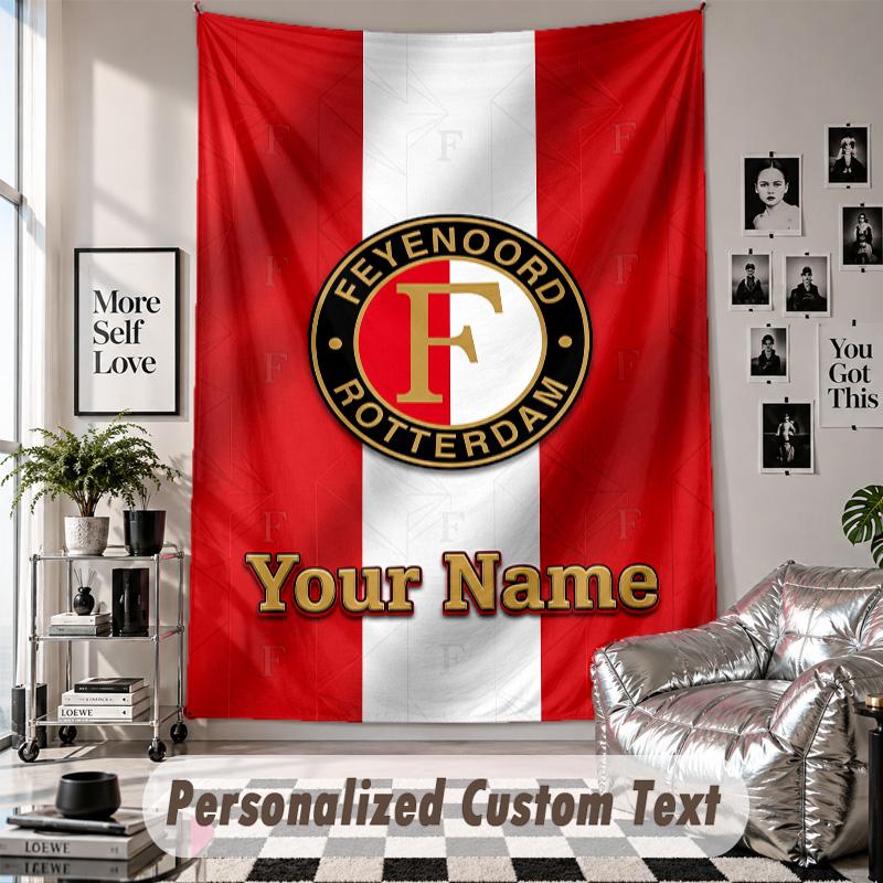 Wall Hanging Tapestry With Custom Name & Text, Feyenoord Decorative Tapestry For Bedroom
