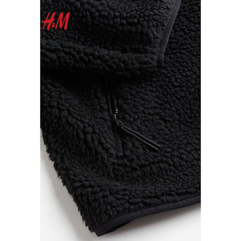 

HM Women s Naist Summer Plaid Soft Loose Teddy Plush Stand Collar Coat 1193976 Black 155/80A(XS)