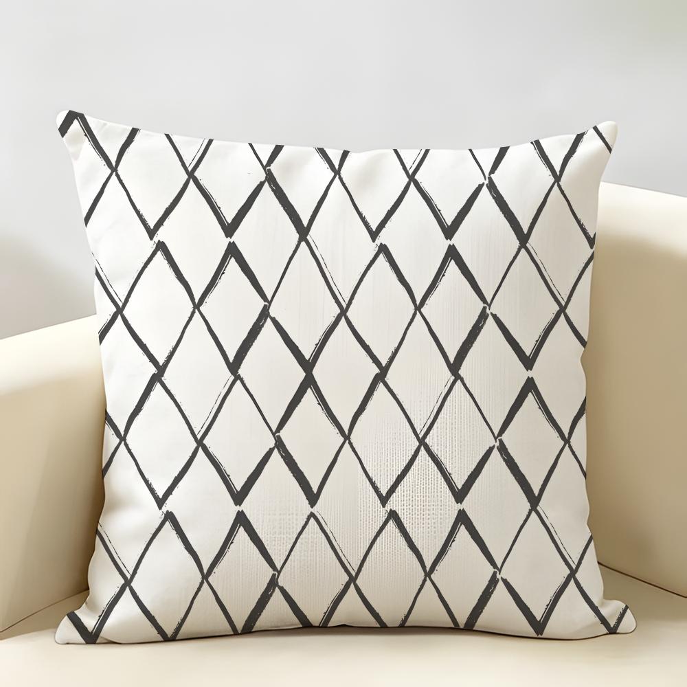 Minimalist Geometric Nordic Abstract Lines Cushion Cover Natural Linen Organic Fabric Printing Breathable Perfect For Home Decor