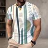 Men Plus Size Round Neck Short Sleeve Striped Geometric Printed T Shirt