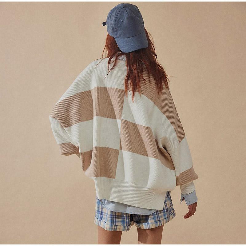 Повседневный свободный клетчатый вязаный пуловер для осени/зимы — фото 4