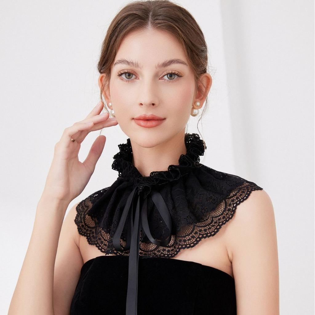 Lace Floral Stand Detachable False Collar for Womens Shoulder Wraps Shawl Necklace for Shirt Fake Collars Clothing Accessories