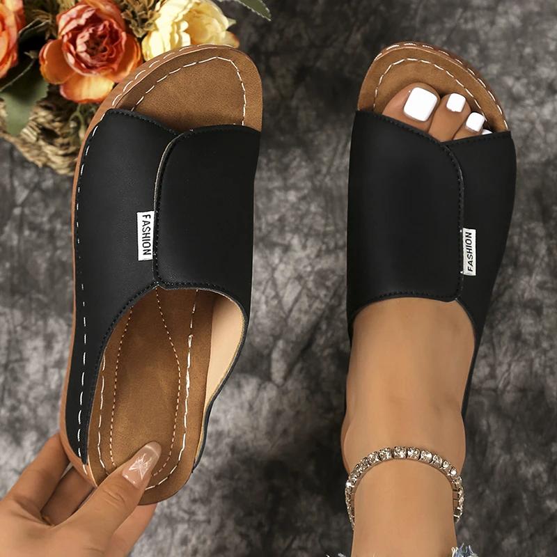 Fashion Lightweight Peep Toe Wedges Slippers Women Summer Platform Thick Sole Sandals Woman Plus Size Pu Leather Slides Shoes Mujer 43
