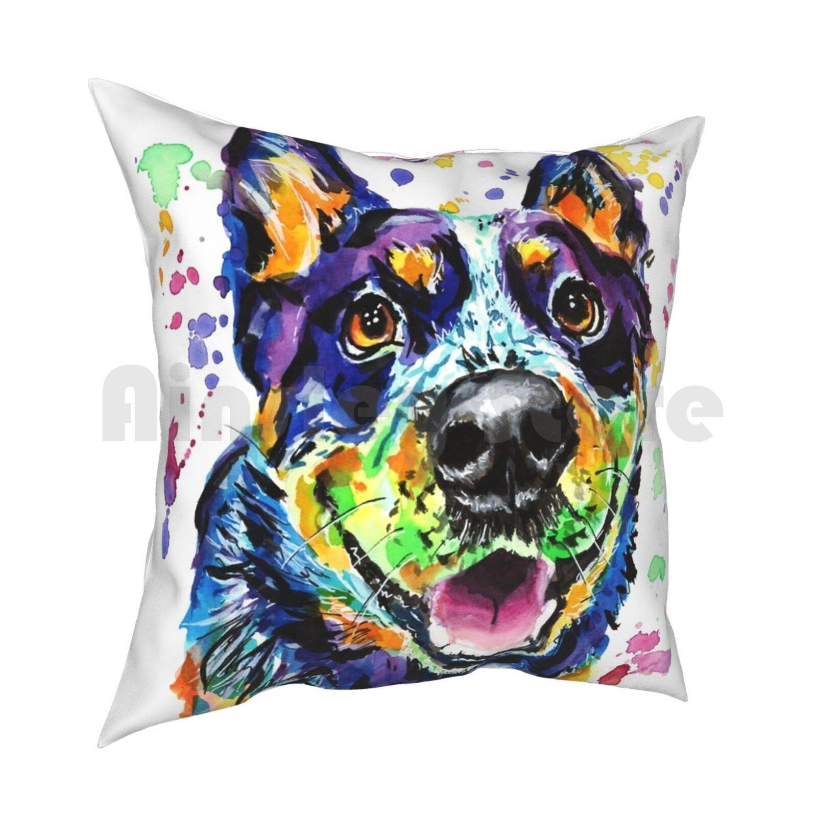 Watercolour Blue Heeler Pillow Case Printed Home Soft DIY Pillow Cover Australian Cattle Dog Blue Heeler Heeler Watercolour 30x30cm 12x12in