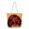 Multifunctional Rose Girl Printed Thick Rope Shoulder Beach Bag Casual Large Capacity Handbag 0247