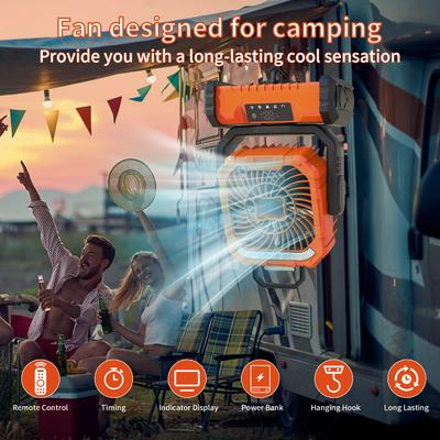20000mAh Tragbarer Sprüh-Camping-Ventilator Wiederaufladbar, Batteriebetriebener Ventilator mit LED-Laterne zum Angeln, Garten-Barbecue und Reisen