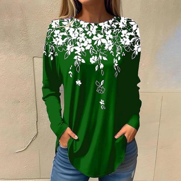 Autumn Women Long Sleeve Oversized T Shirt O Neck Print Tops Ladies Clothing