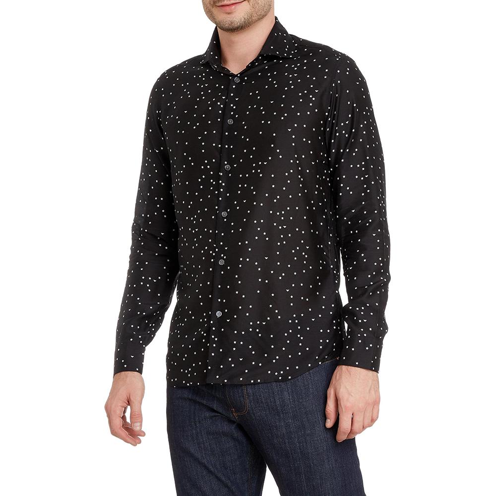 Emporio Armani Star Print Polo Casual Long Sleeve Shirt Men shirts Black 3L1CD4-1NBOZ-F051 M