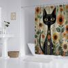 1PC Watercolor Cats and Sunflowers Printed Shower Curtain, Waterproof, Washable, with 12 Hooks, Bathroom Shower, Home Use