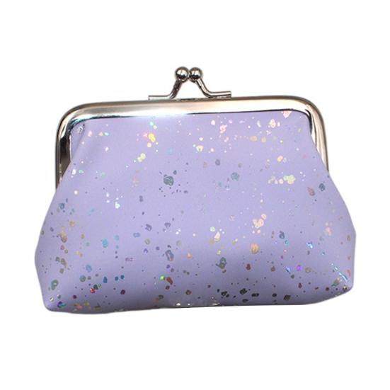 Women's Small Coin Purse, Vintage Kiss Lock Faux Leather Change Purse, Cute Lipstick Jewelry Storage Case, Sparkling Sequins Mini Shiny Wallet